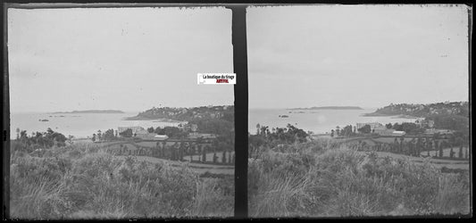 Perros-Guirec Trestraou, Plaque verre photo stéréo, négatif noir & blanc 6x13 cm