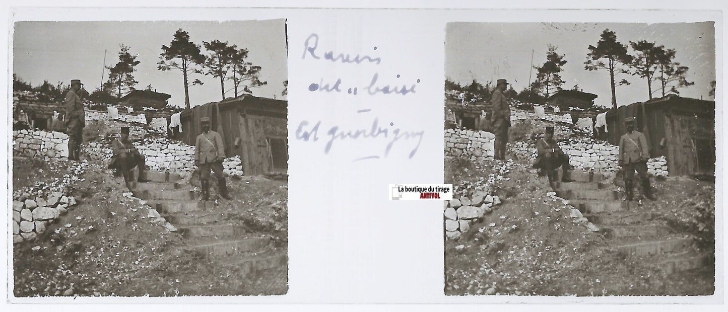 Guerbigny, WW1, Plaque verre stéréo, positif ancien noir & blanc 4,5x10,7 cm