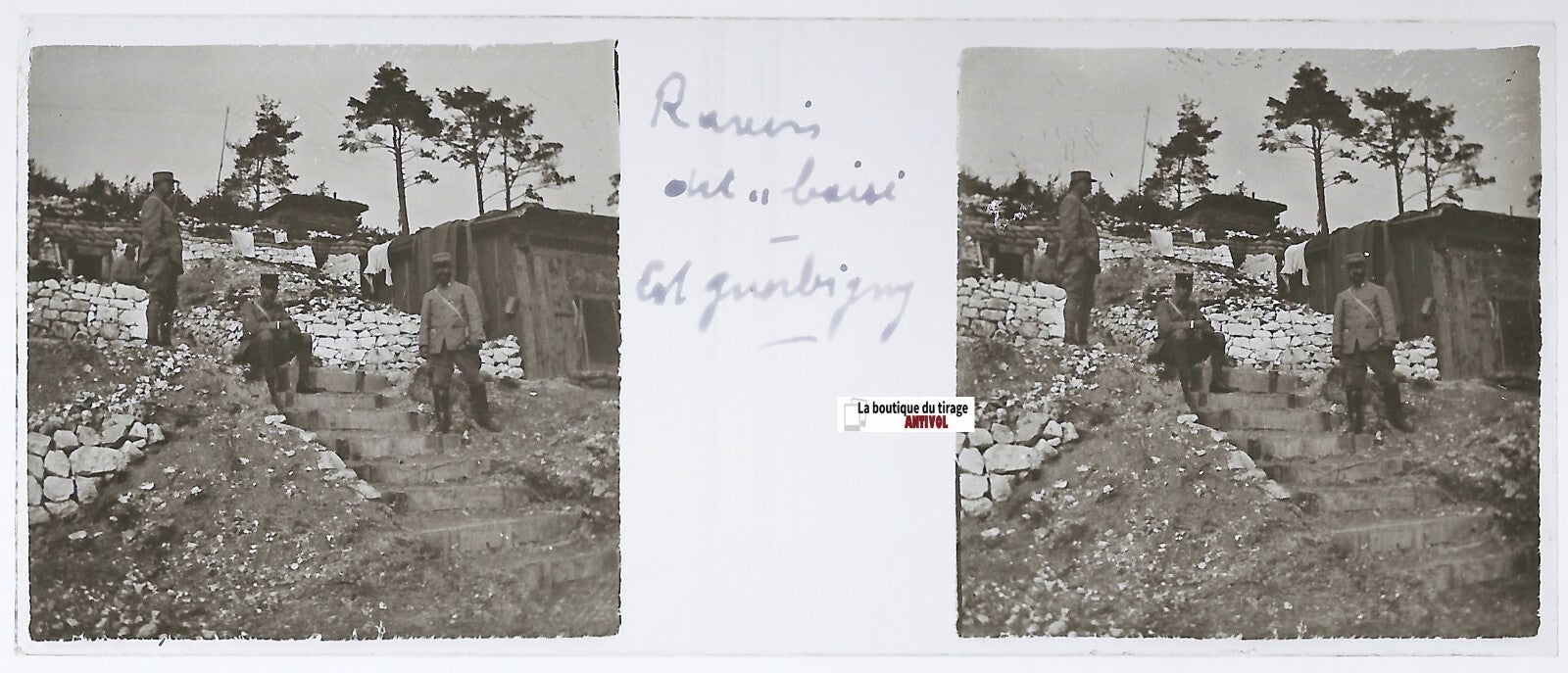Guerbigny, WW1, Plaque verre stéréo, positif ancien noir & blanc 4,5x10,7 cm