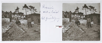 Guerbigny, WW1, Plaque verre stéréo, positif ancien noir & blanc 4,5x10,7 cm