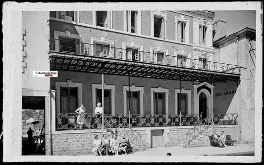 Plaque verre photo ancienne, négatif noir & blanc 9x14 cm, Dax, hôtel Graciet