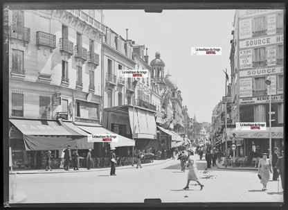 Plaque verre photo ancienne négatif noir et blanc 13x18 cm Vichy ville France