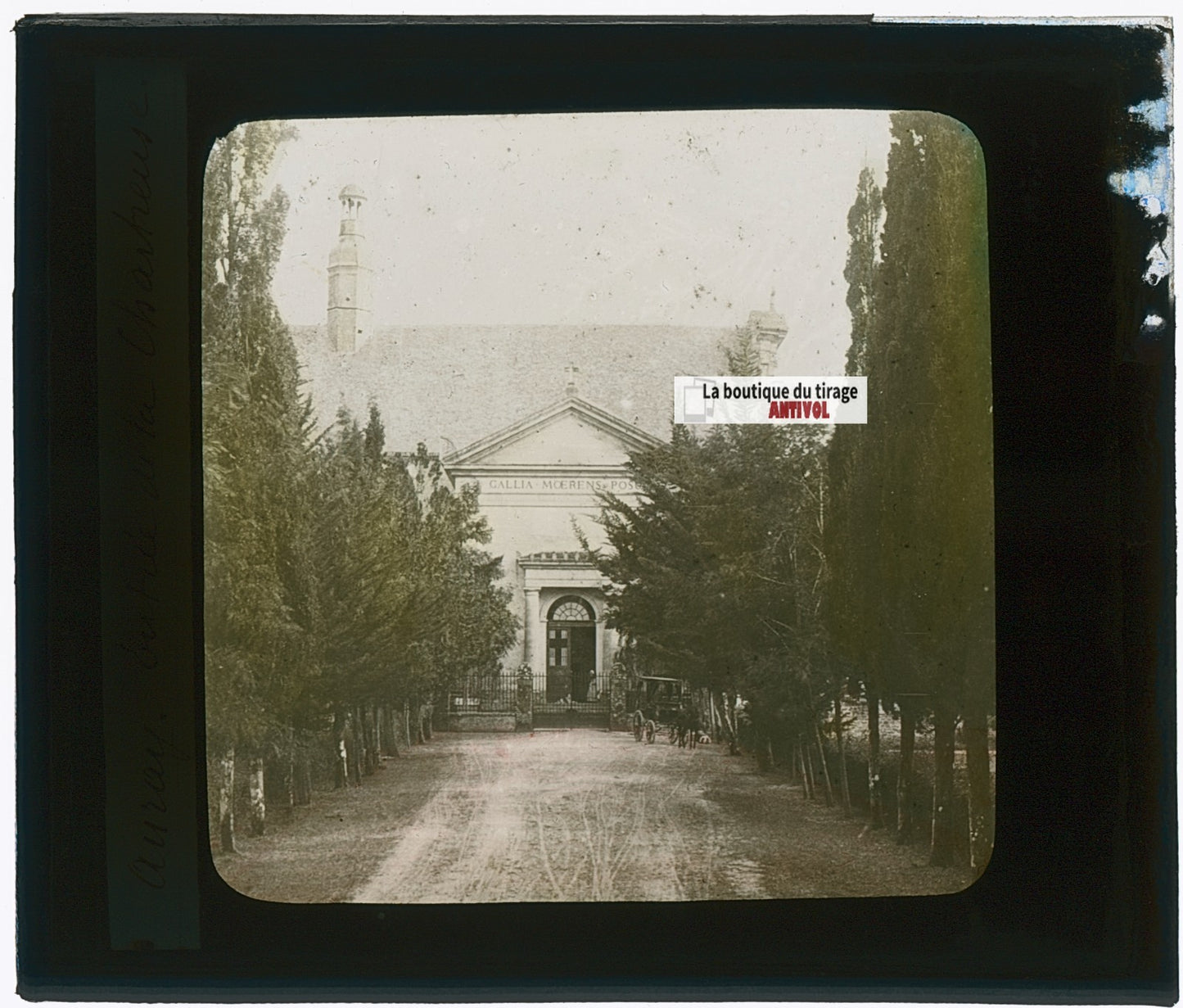 Auray, entrée de la Chartreuse, plaque ancienne verre couleur, 8,5x10 cm