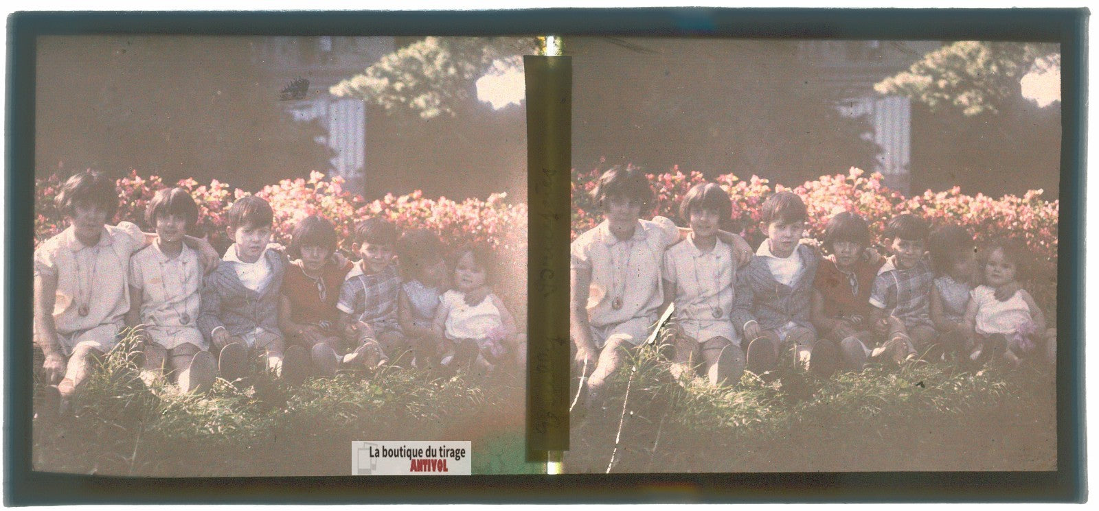 Villa Bruyères Écully, plaque verre, photo ancienne stéréo 6x13 cm Autochrome