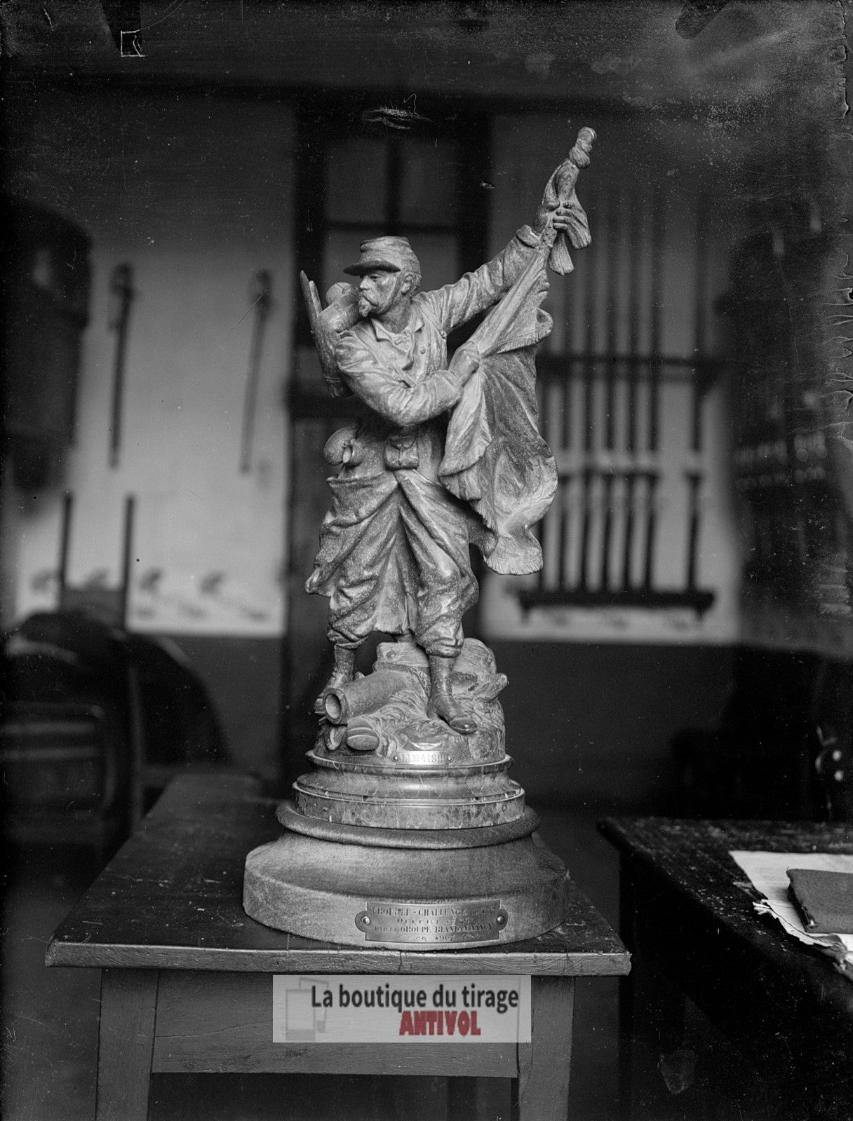 Trophée, groupe Blandan de Nancy, plaque verre, photo ancienne, négatif 9x12 cm