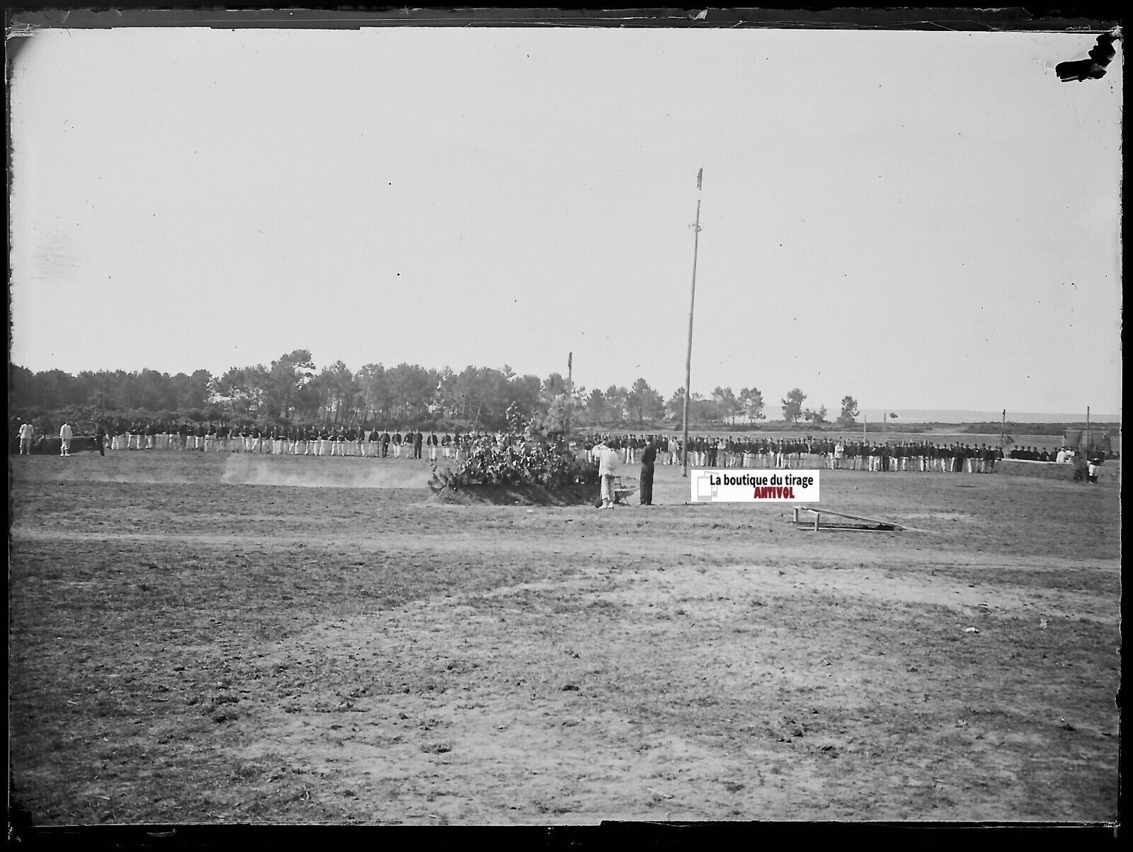 Camp militaire Meucon, Plaque verre photo ancienne, négatif noir & blanc 9x12 cm