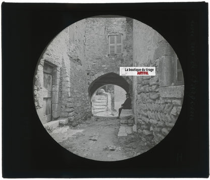 Bargème, Var, monsieur, photo ancienne plaque de verre, positif 8,5x10 cm