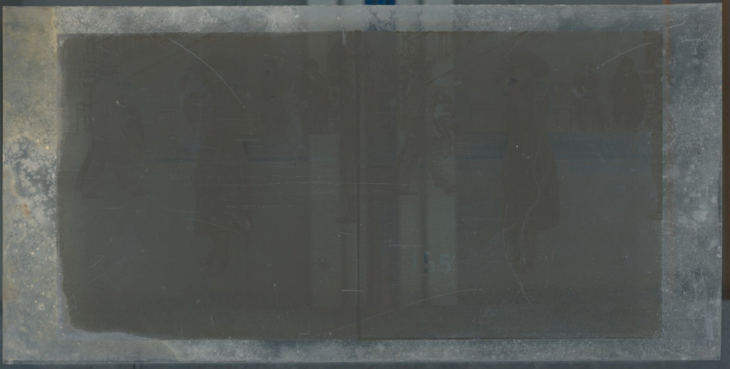 Personnages, Longchamp, Paris, plaque verre stéréoscopique, positif 8,5x17 cm