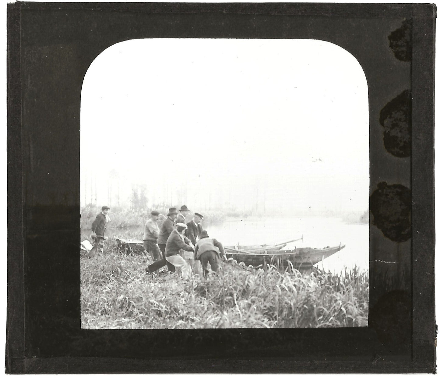 Seine, pêcheurs, France, photo ancienne plaque de verre, positif 8,5x10 cm