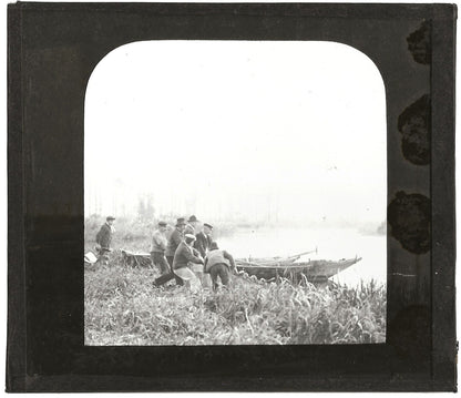 Seine, pêcheurs, France, photo ancienne plaque de verre, positif 8,5x10 cm