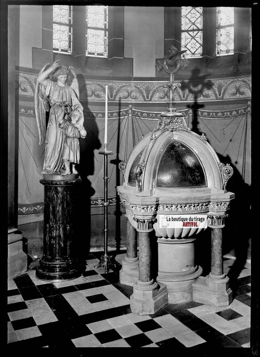 Plaque verre photo ancienne négatif noir et blanc 13x18 cm église Strasbourg