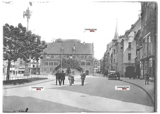 Plaque verre photo ancienne positif noir et blanc 13x18 cm Mulhouse voitures