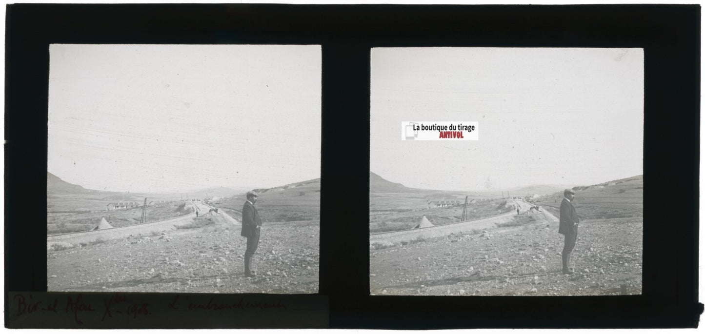 Paysage, Bir el Afou, Tunisie 1908, plaque verre stéréoscopique, positif 7x15 cm