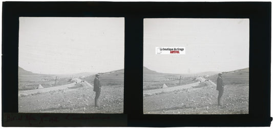 Paysage, Bir el Afou, Tunisie 1908, plaque verre stéréoscopique, positif 7x15 cm