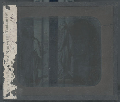 Scène religieuse, dessin, plaque de verre, noir & blanc, positif 8,5x10 cm