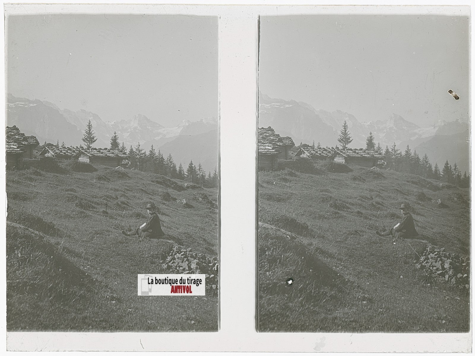 Paysages, Alpes Suisse, stéréo photo plaque verre, noir & blanc, 9x12 cm