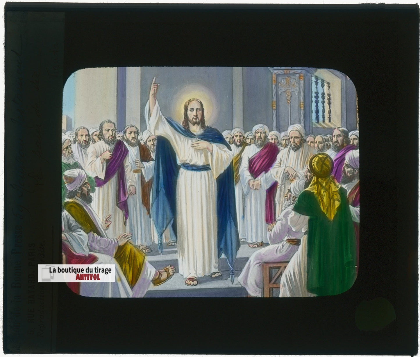 Le Pain de Vie, Jésus, dessin, plaque verre ancienne, couleur 8,5x10 cm