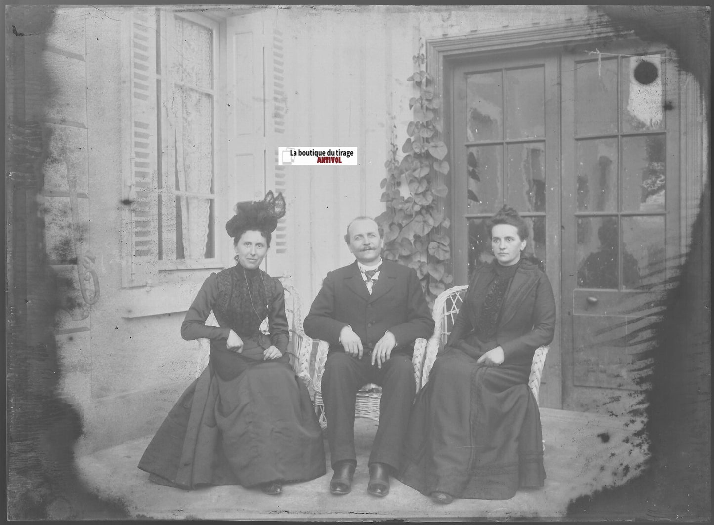 Homme, femmes, Loire, Plaque verre photo ancienne, négatif noir & blanc 13x18 cm