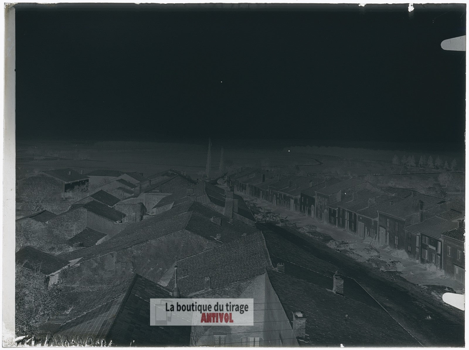 Rue, village France, plaque verre, photo ancienne, négatif 9x12 cm