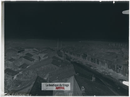 Rue, village France, plaque verre, photo ancienne, négatif 9x12 cm