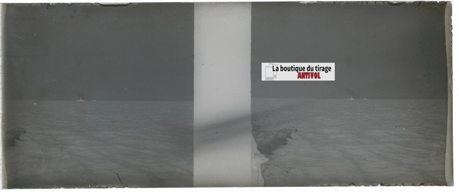 Bateau, mer, Plaque verre stéréoscopie, négatif noir & blanc 4,5x10,7 cm
