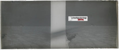 Bateau, mer, Plaque verre stéréoscopie, négatif noir & blanc 4,5x10,7 cm