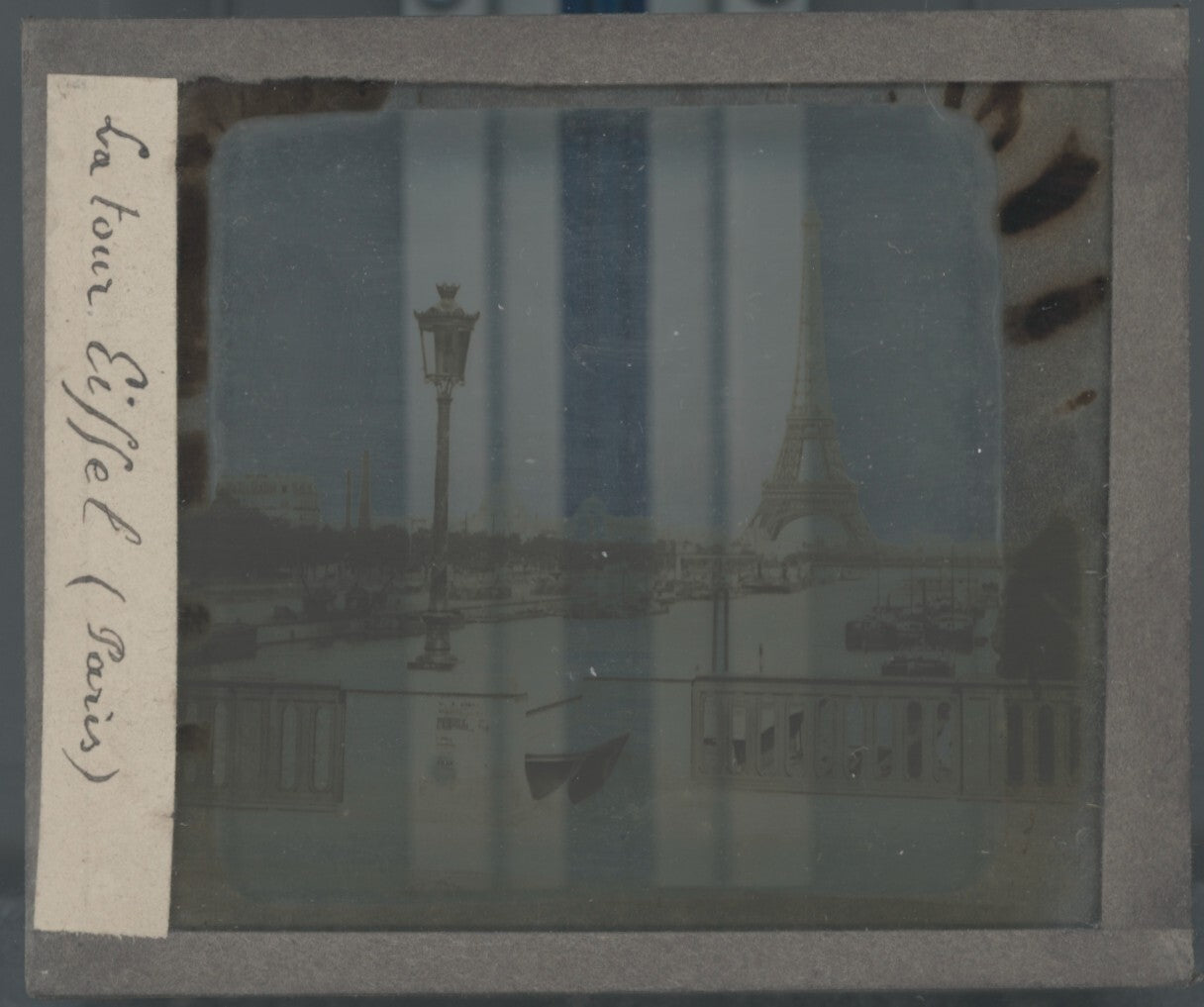 Tour Eiffel, la Seine, Paris, photo plaque verre, sépia, positif 8,5x10 cm