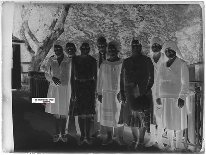 Famille, groupe, Plaque verre photo ancienne, négatif noir & blanc 9x12 cm