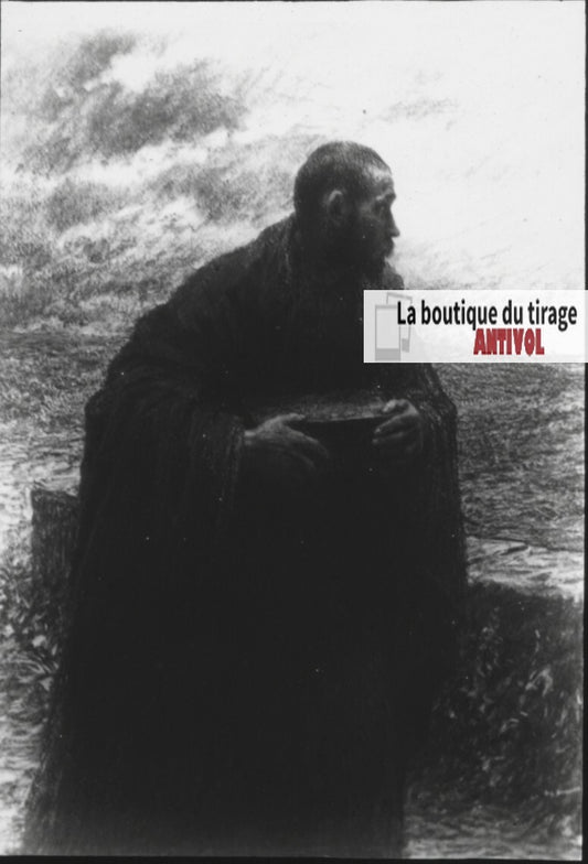 Matthieu, scène religieuse, dessin peinture plaque de verre, positif 8,5x10 cm