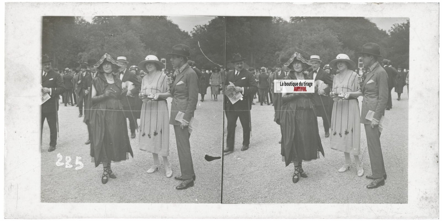 Hippodrome de Longchamp, Paris, plaque verre stéréoscopique, positif 8,5x17 cm