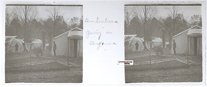 Givry-en-Argonne, soldats, Plaque verre stéréo, positif noir & blanc 4,5x10,7 cm