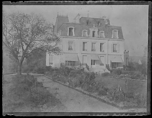 Plaque verre photo ancienne négatif noir et blanc 4x6 cm château parc vintage 