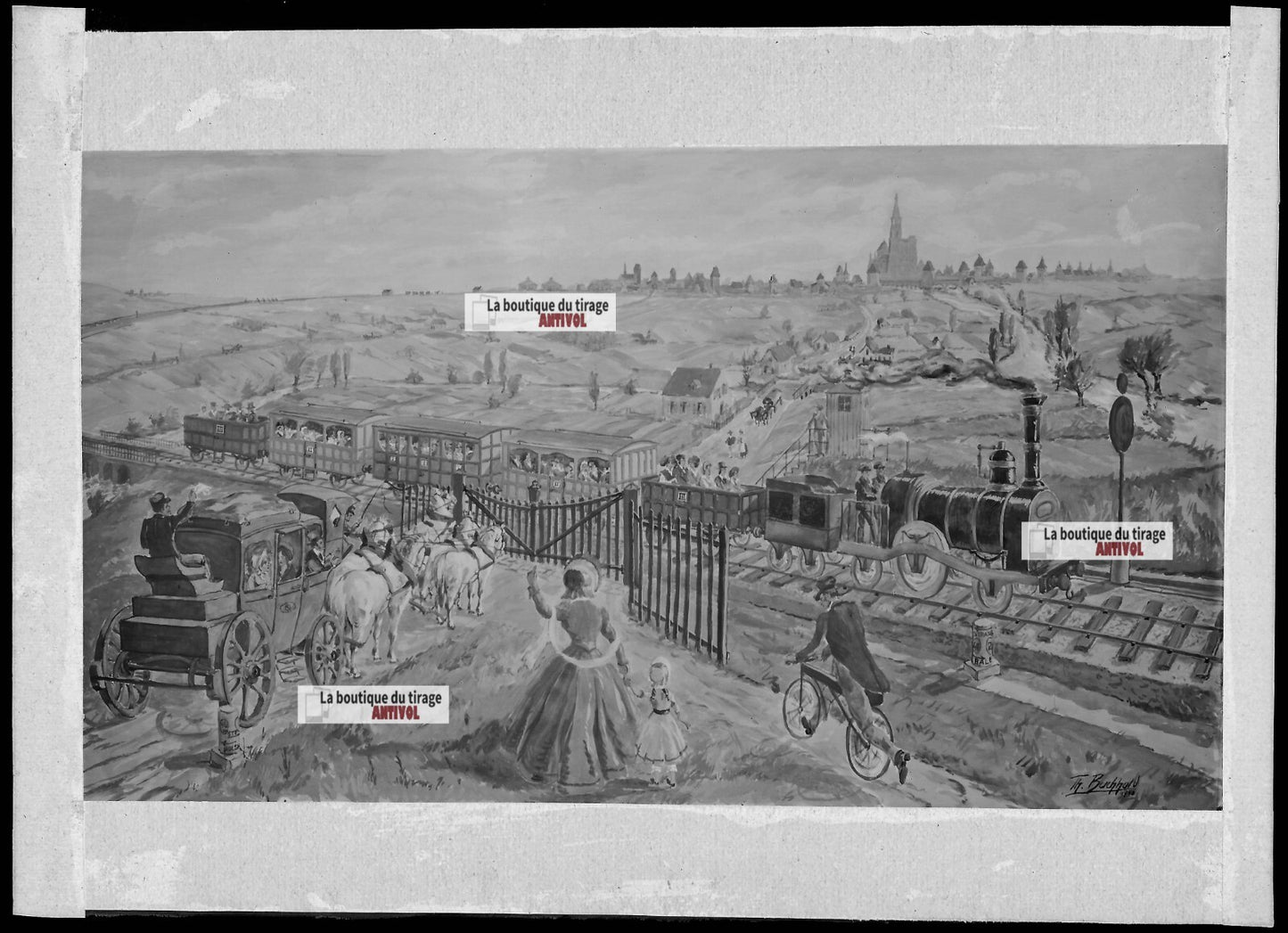 Plaque verre négatif noir et blanc 13x18 cm Paris Strasbourg 1852 1952 train