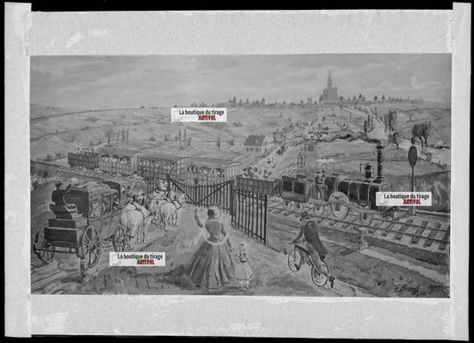 Plaque verre négatif noir et blanc 13x18 cm Paris Strasbourg 1852 1952 train