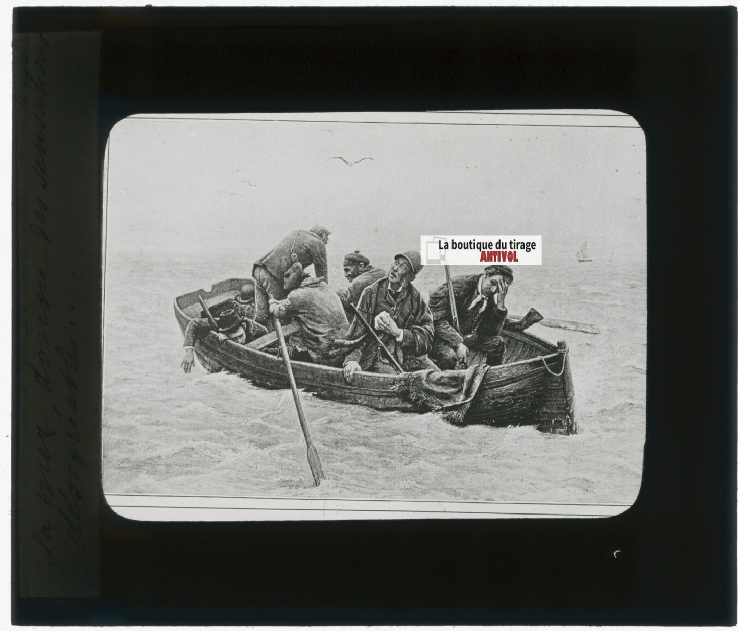 Bateau, dessin Boussod-Valadon, plaque de verre, noir & blanc, positif 8,5x10 cm