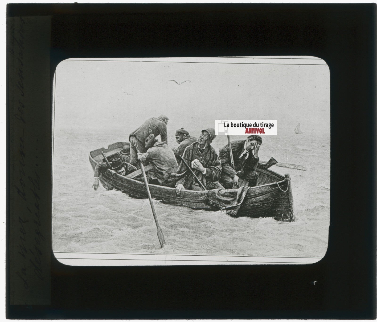 Bateau, dessin Boussod-Valadon, plaque de verre, noir & blanc, positif 8,5x10 cm