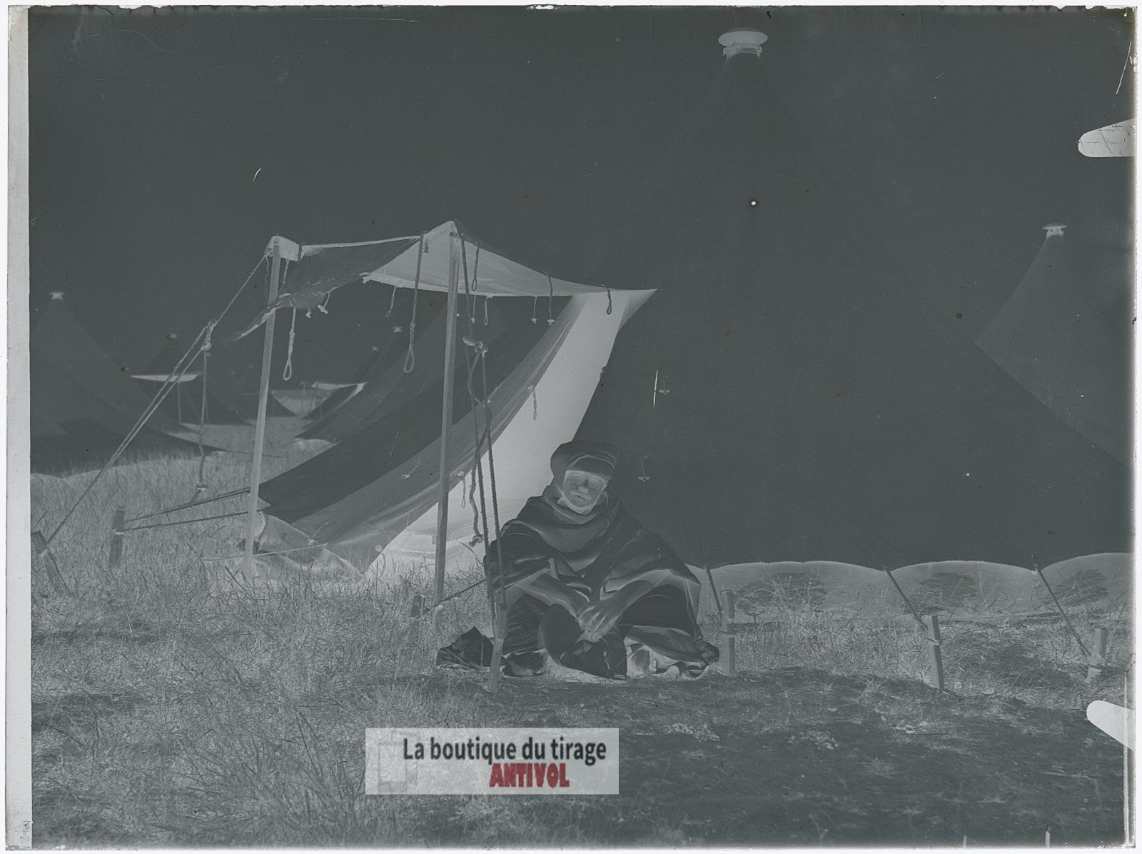 Soldat nord-africain, Bois-l’Évêque, plaque verre, photo, négatif 9x12 cm