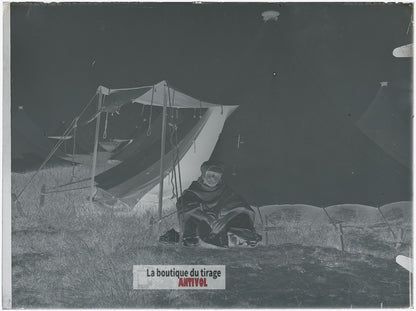 Soldat nord-africain, Bois-l’Évêque, plaque verre, photo, négatif 9x12 cm