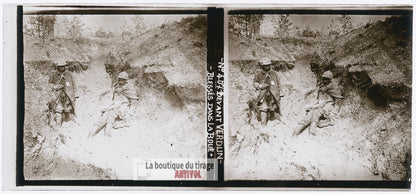 Verdun 1916, blessés, guerre WW1, plaque verre photo ancienne stéréo 6x13 cm