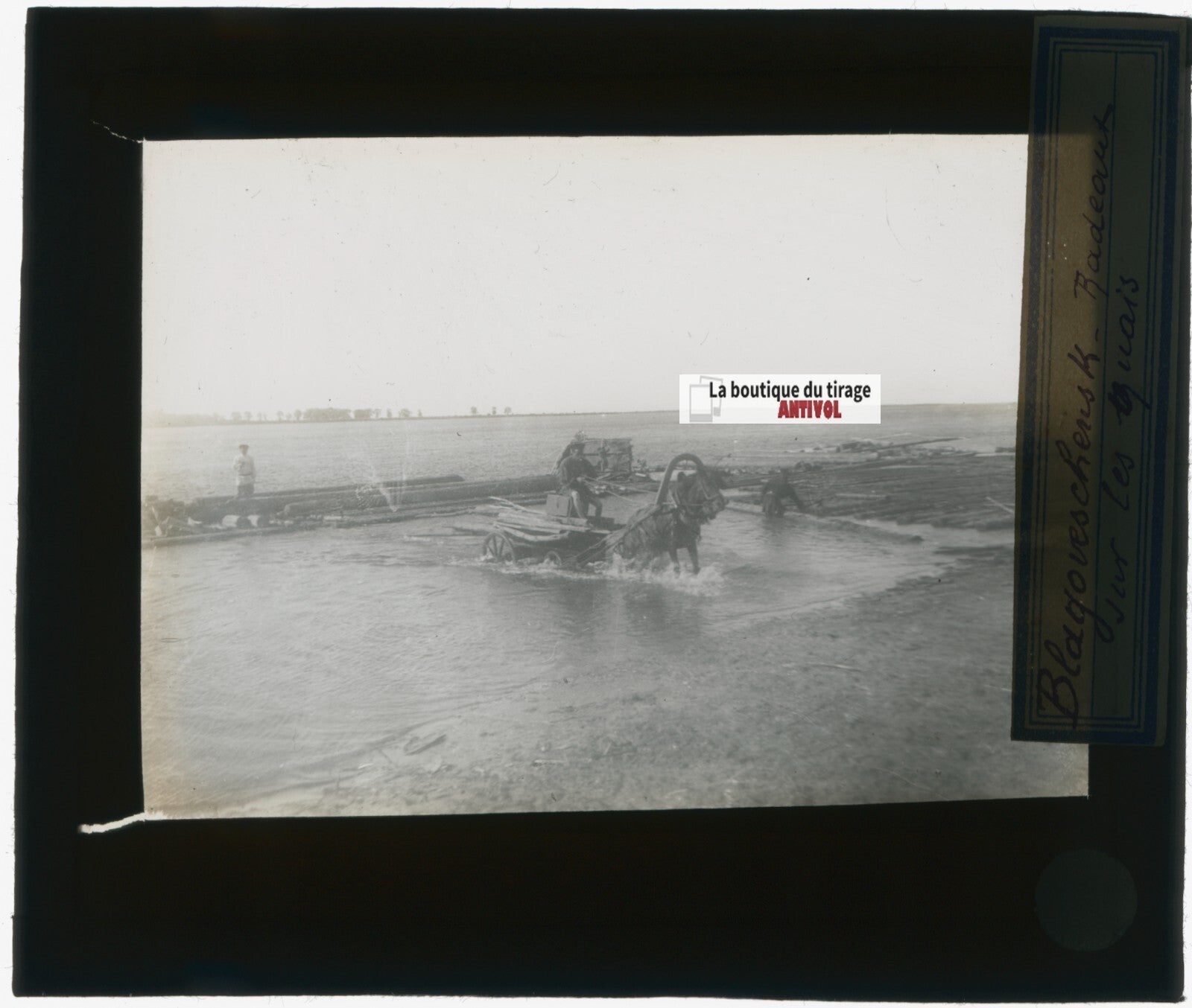 Blagovechtchensk, Russie, photo plaque verre, noir & blanc, positif 8,5x10 cm