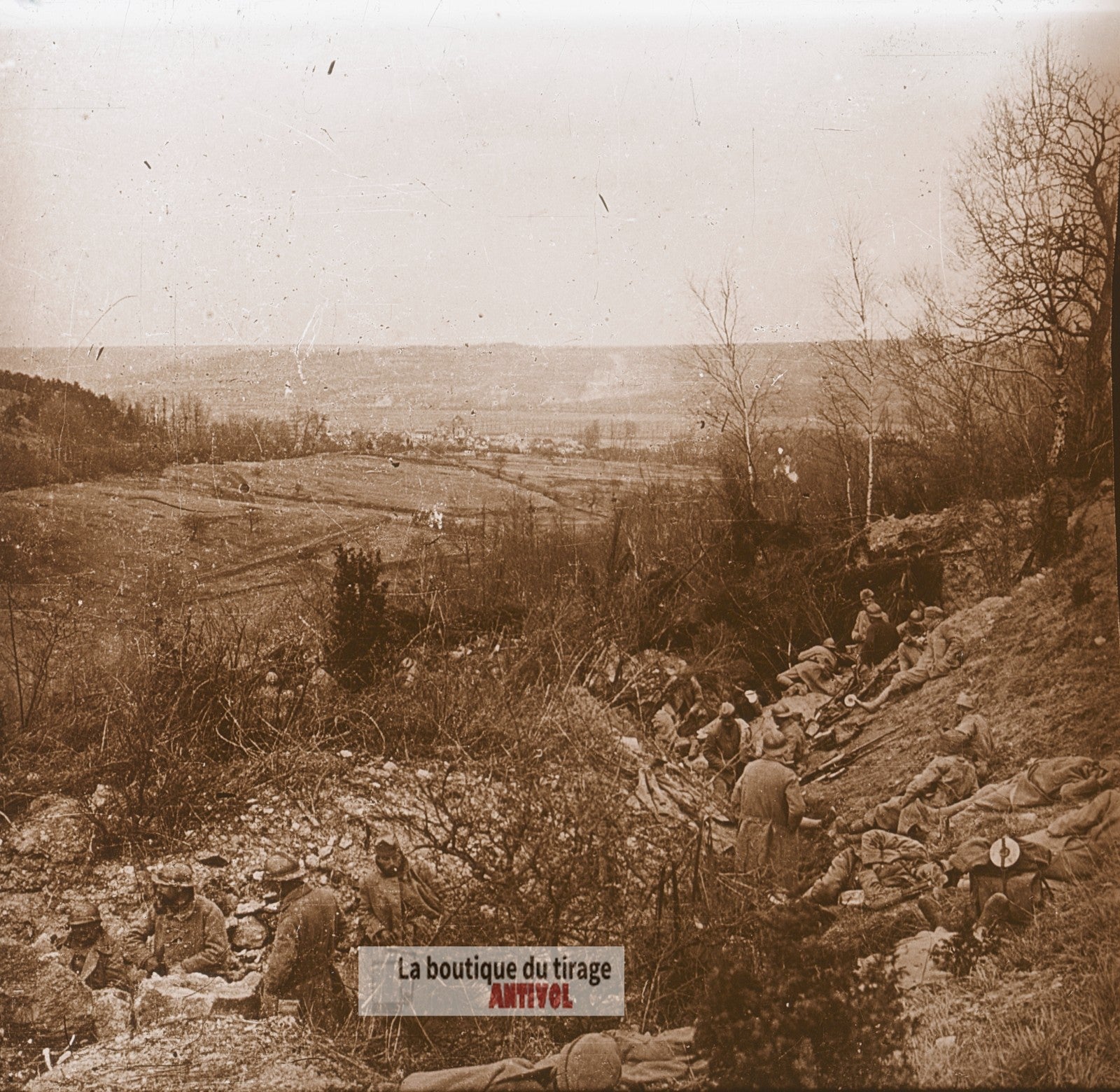 Saint-Mard, troupes d’assaut, WW1, plaque verre photo ancienne stéréo 6x13 cm