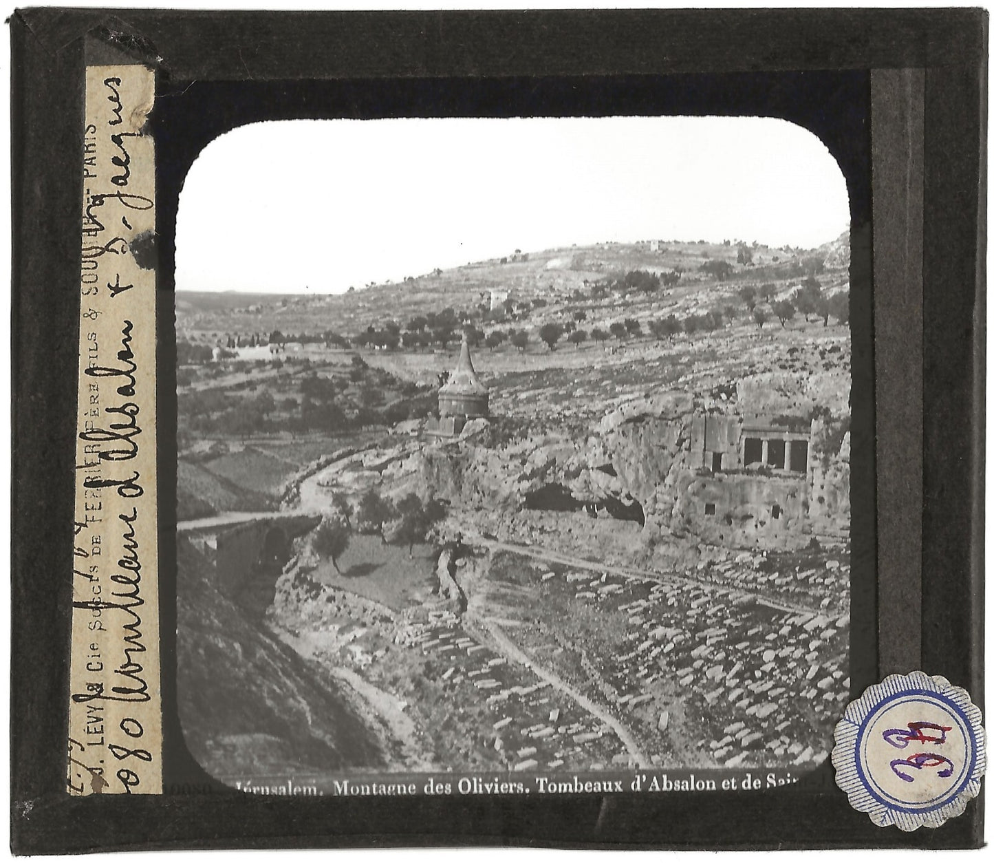 Tombeau d'Absalom, Jérusalem, photo ancienne, plaque de verre, positif 8,5x10 cm