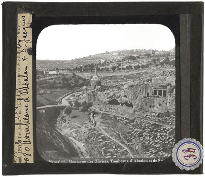 Tombeau d'Absalom, Jérusalem, photo ancienne, plaque de verre, positif 8,5x10 cm
