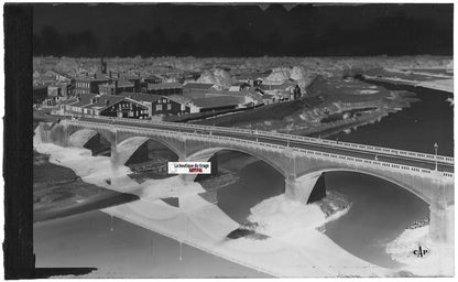 Plaque verre photo ancienne, négatif noir & blanc 9x14 cm, Dax, pont sur l'Adour