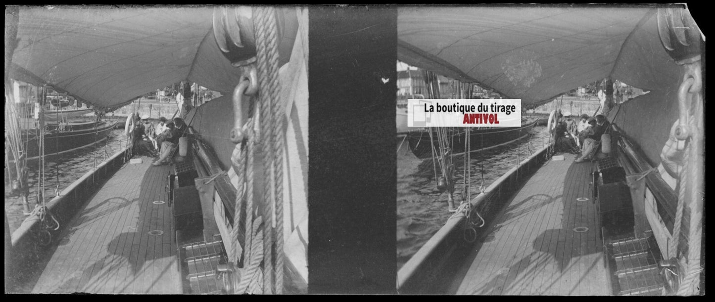 Bateau Bianca, Plaque verre stéréoscopie, négatif noir & blanc 4,5x10,7 cm