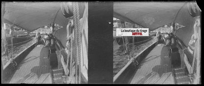 Bateau Bianca, Plaque verre stéréoscopie, négatif noir & blanc 4,5x10,7 cm