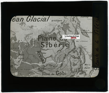 Carte de Sibérie, Russie, photo plaque verre, noir & blanc, positif 8,5x10 cm