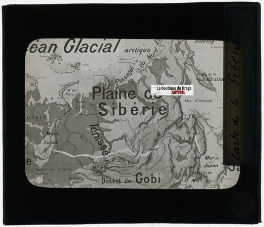 Carte de Sibérie, Russie, photo plaque verre, noir & blanc, positif 8,5x10 cm