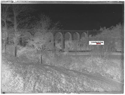 Dinan, Viaduc, Plaque verre photo ancienne, négatif noir & blanc 9x12 cm