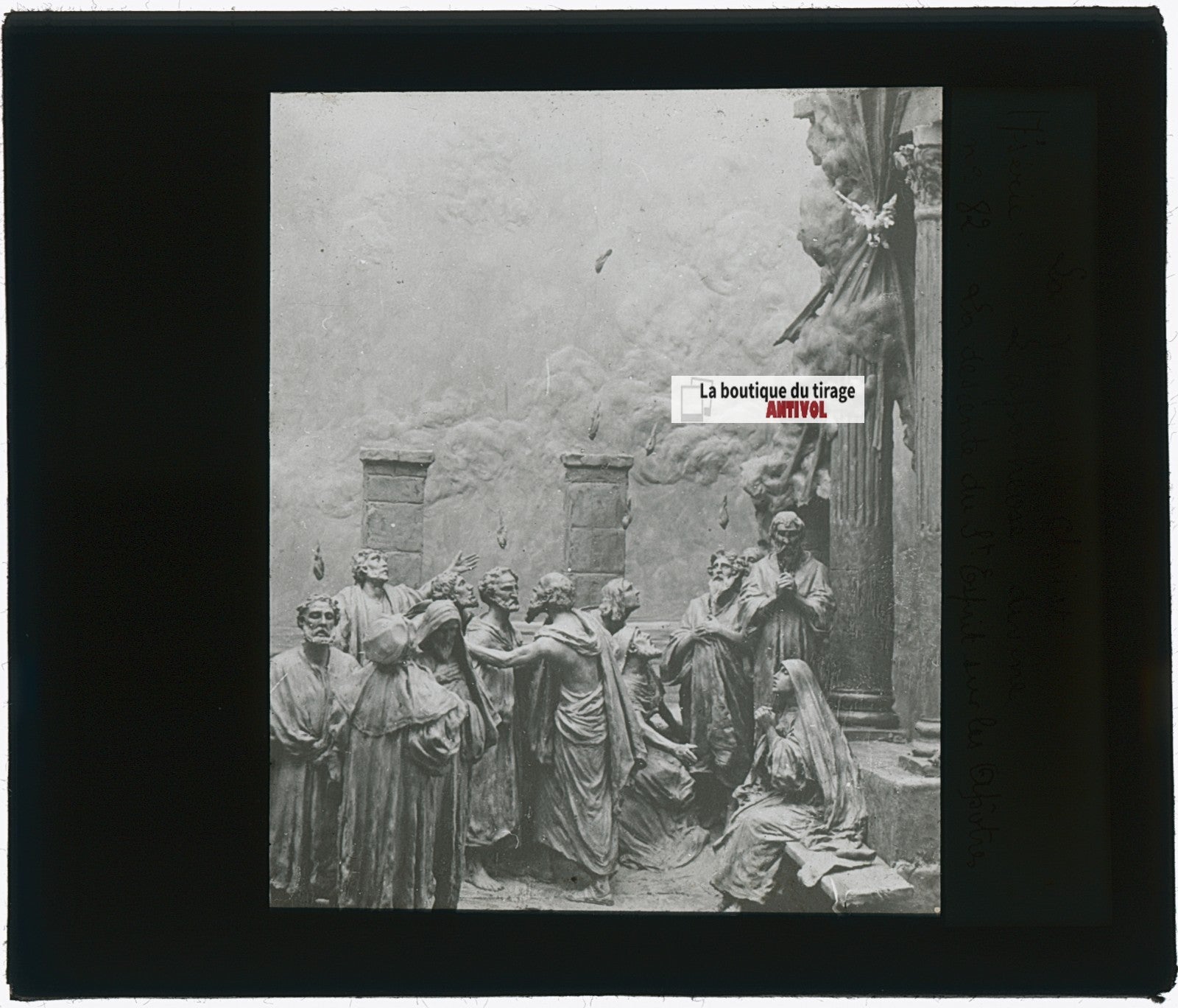 La Pentecôte, Christ, photo ancienne plaque verre, noir & blanc, 8,5x10 cm